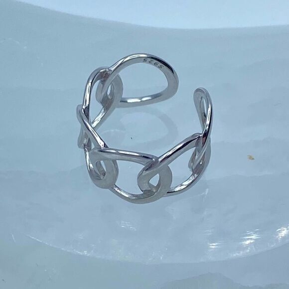 Sterling Silver Geometric Minimalist Circles Band Ring Adjustable - Picture 2 of 5